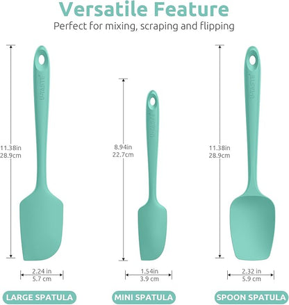 U-Taste Silicone Baking Spatula Set: 480ºF High Heat Resistant, Food Grade Flexible Rubber Kitchen Cooking Mixing Scraper, Food Grade Seamless Utensil for Nonstick Cookware Set of 3 (Aqua Sky)