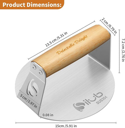 Smash Burger Press,304 Stainless Steel 6.0 Inches Round Hamburger Smasher with Anti Scald Wood Handle, Non-Stick Burger Press Perfect for Flat Top Griddle Grill Cooking (6'' Coated Press)