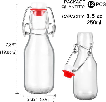 12 Pack 8.5 oz swing top glass bottles,flip top glass bottle with airtight lid for home brewing,kombucha,kefir,vanilla extract,beer,oil,vinegar,homemade juices,soda,beverages,2nd fermentation