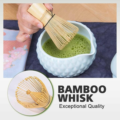 Matcha Whisk Bowl Set, 7PCS All-in-One Japanese Tea Set Includes Matcha Bowl with Spout, Bamboo Whisk (Chasen) with Stand, Scoop, Sifter, Complete Kit for Ceremony, Gift for Matcha Tea Lovers(Blue)