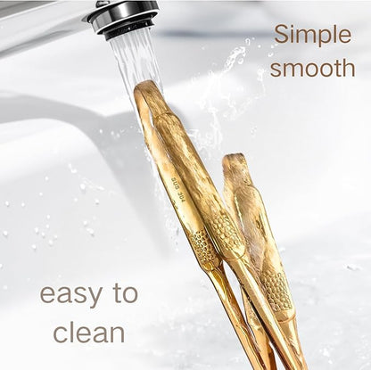 Premium Gold Cooking Tongs - 304 Stainless Steel, Comfortable Grip, Non-Slip Design, High Heat Resistant - Ideal for Home, Kitchen, Barbecue & Frying Steak (golden, 9＋12 Inch)