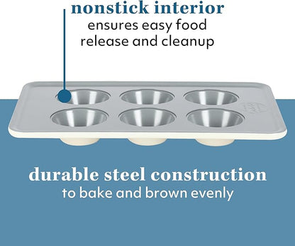 SUR LA TABLE Kitchen Essentials Bake Sale 6 Cup PFOA, PFAS, PTFE Free Nonstick Round Muffin/Cupcake Pan - Linen White
