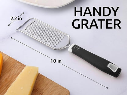 Zulay Kitchen Professional Cheese Grater Stainless Steel - Durable Rust-Proof Metal Lemon Zester Grater With Handle - Flat Handheld Shredder for Parmesan, Chocolate, Spices, And More - 2 Pack - Black
