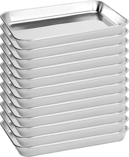 12 Pack Stainless Steel Baking Sheet Pans, 9" L × 7" W × 1" H Cookie Sheets for Toaster Oven, Rust-Resistant, Dishwasher Safe