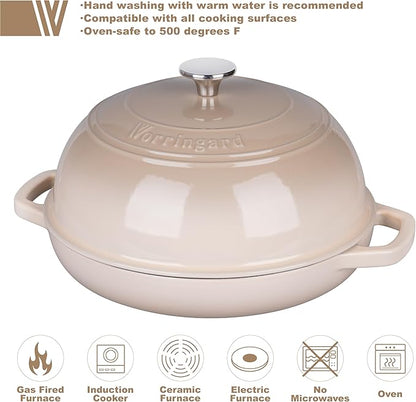 Enameled Cast Iron Dutch Oven Pot with Lid, Bread Oven for Sourdough Bread Baking, Dutch Ovens with Bread Proofing Basket& Baking Supplies Set, 6 Quart, Latte
