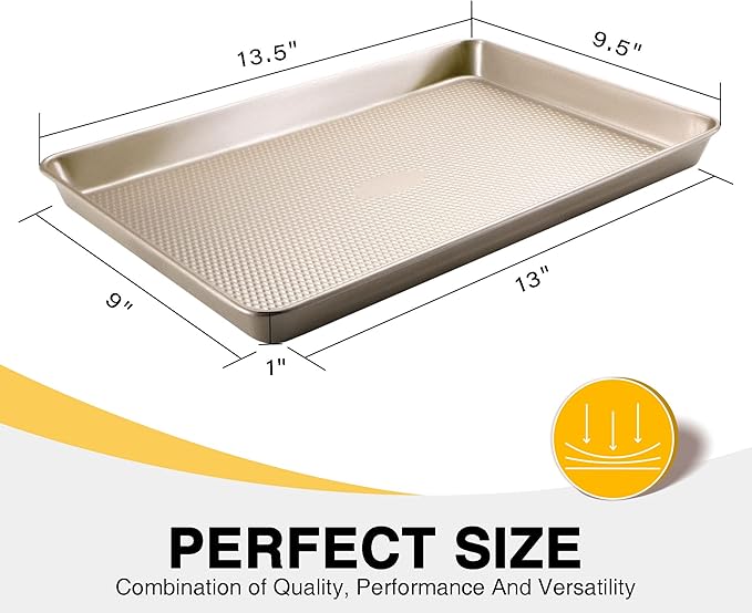 Quarter Sheet Baking Pan Nonstick - HONGBAKE Commercial Cookie Sheet for Baking with Diamond Texture Surface, 57% Thicker Carbon Steel 9 x 13 Baking pan