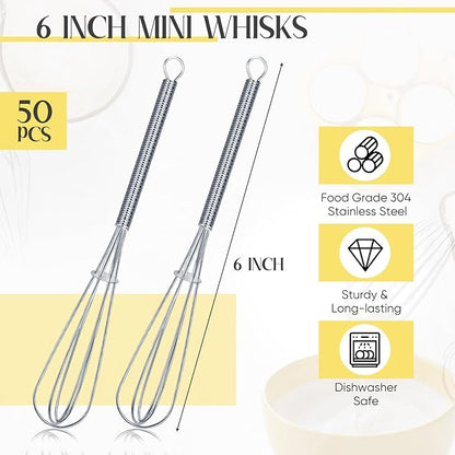 Baderke 50 Pcs 6 Inch Mini Whisk Bulk Small Whisks for Cooking 304 Stainless Steel Tiny Whisk for Baking, Whipping, Beating Eggs, Mixing Sauces, Blending Ingredients