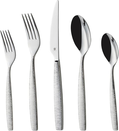 Engraved Silverware Set for 16 | 18/10 Stainless Steel Flatware with Mirror Finish and Engraved Handles | Heavy-Duty, Dishwasher Safe, Built to Last (80-Piece, Mezzano Engraved)