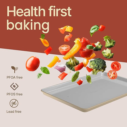 Bakken 8-Piece Ceramic Coated Bakeware Sets, Nonstick Aluminized Steel Pans with Muffin, Loaf, Cake, Roasting Pan, & Cooling Rack, Oven Safe Up To 500°F, Dishwasher Safe, BPA, PTFE & PFAS Free, Cream