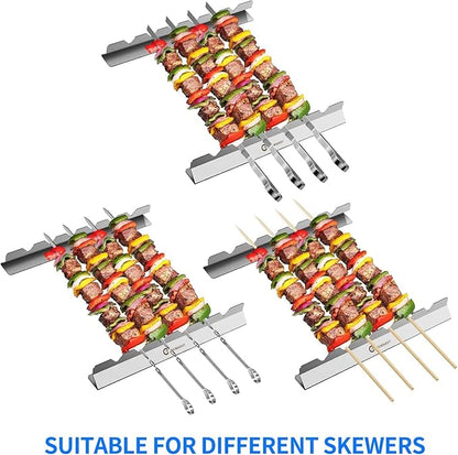 Kabob Rack For Kebab Skewers - Stainless Steel BBQ Rack Build Compatible with Wood, Round, Metal, Flat or Bamboo Skewers - BBQ Grilling Accessories by JY COOKMENT