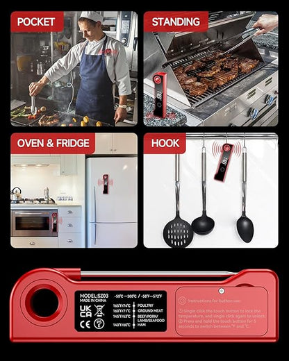 2025 Meat Thermometer Digital, ±0.5°F Accuracy Instant Read Thermometer180° Rotating Display, Calibratable and Auto Off, IP67 Waterproof Food Thermometer for Cooking,Grill,Oil Deep Fry, Brewing,Candy