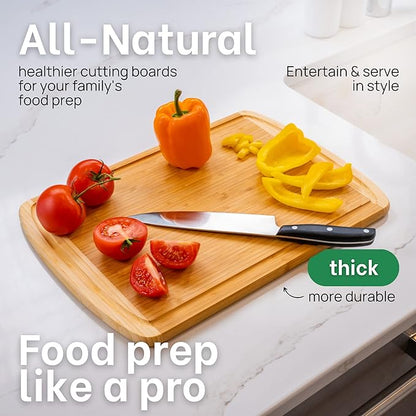 Organic Extra Large Bamboo Cutting Board with Lifetime Replacements –18 x 12 Inch Reversible Wooden Kitchen Chopping Board with Juice Groove – Used to Chop, Slice, Carve & Serve – by Greener Chef
