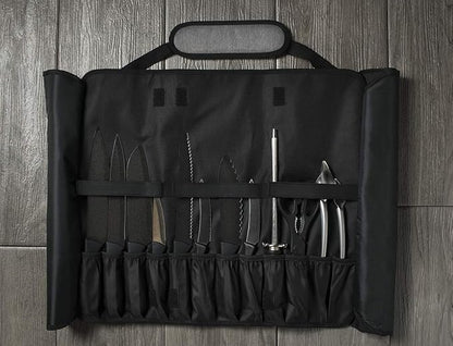 Asaya Chef Knife Roll Bag - 20 Total Pockets for Knives and Kitchen Utensils - Made with Stain Resistant Waxed Nylon - For Chefs and Culinary Students - Knives Not Included(Grey)