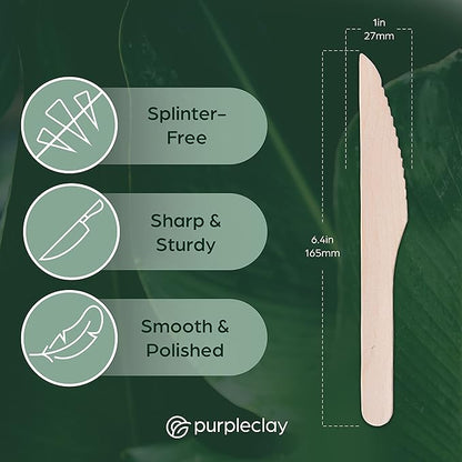 Wooden Disposable Knives - 300 Piece Wood Compostable Knives - Eco-Friendly Biodegradable Utensils for Party - Free From Plastic Cutlery Set - Disposable Cutlery for Eating - Compostable Utensils