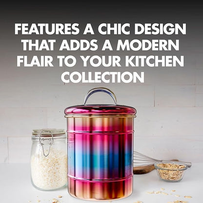 Amici Home Rainbow Metal Storage Canister | Dry Food Storage Container | Airtight Lid | 64 Ounce Capacity | Modern Home Décor | Decorative Metal Canister for Kitchen Countertop (Large)