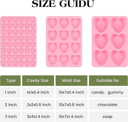 1 Inch Mini Heart Shaped Silicone Molds for Chocolate, Candy, Gummy, Soap (Set of 2, Pink)