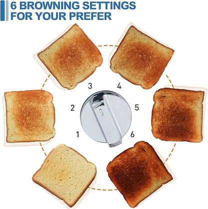 CUSIMAX Stainless Steel 2 Slice Toaster with LED Display, Extra-wide Slots, 6 Browning Settings, Cancel/Bagel/Defrost, Removable Crumb Tray, Silver