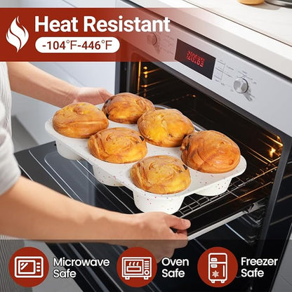 CAKETIME Jumbo Muffin Pan, 3.5 Inch Large Muffin Pan 6 Cup Silicone Jumbo Muffin Tin for Baking Giant Homemade Muffins, Cupcakes, Frittatas Non Stick 1 Pack Confetti