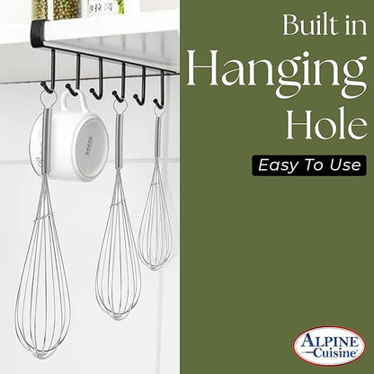 Alpine Cuisine Stainless Steel Wire Whisk 3pc set with Ergonomic Handle | Egg Whisk, Sauce Whisk & Flat Whisk Combined | Space Saving Whisks for Cooking, Baking & Deglazing, Dishwasher Safe