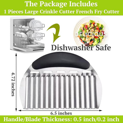 Suuker Large Crinkle Cutter French Fry Cutter, Large Crinkle Potato Slicer Wavy Chopper, Stainless Steel Wave Fries Cutter Slicer With Handle for Veggies, Potato, Cucumber, Carrot Chip