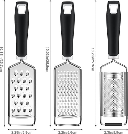 Cheese Grater, Sopito 3 Packs Stainless Steel Lemon Zester Grater with Silicone Handle for Cheese, Chocolate, Spices, and More