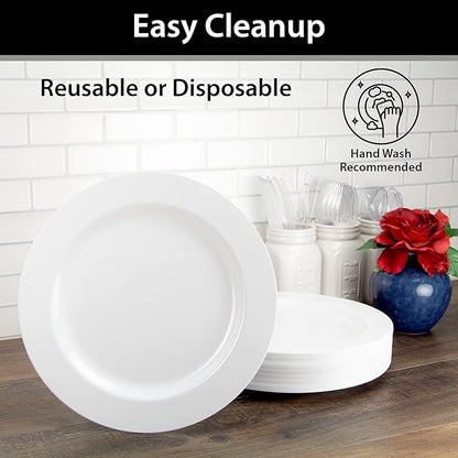 Lillian Tablesettings Premium Quality Heavyweight 10.25 inch Plastic Plates China Like, Wedding and Party Dinnerware Plastic Plates White Pearl - 30 Count