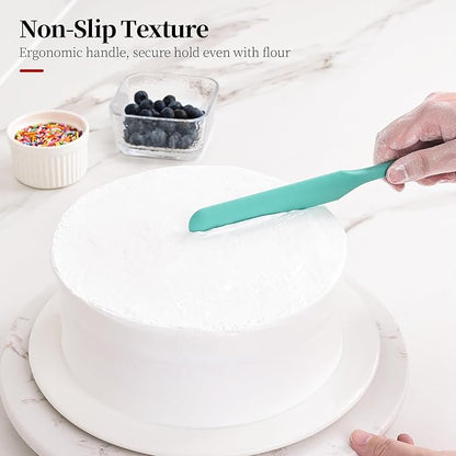 600ºF Heat Resistant Spatulas, High Heat Food Safe Semless Kitchen Silicone Scraper Set for Cooking Baking Mixing Scraping Stirring Nonstick Cookware Pan Bowl (4Pcs,Aqua Sky)