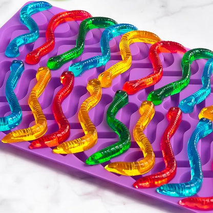Large Gummy Bear and Worm Molds Silicone, Food-Grade Non-Stick Candy Molds Fruit Snacks Molds BPA Free with 2 Droppers & 1 Cleaning Brush, Set of 4