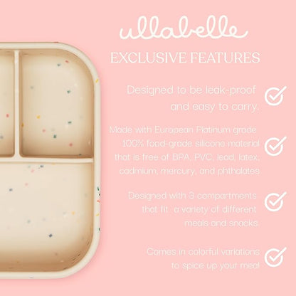 Ullabelle Leak Proof Bento Box Food-Grade Silicone Bento, BPA, Phthalate, Lead, & PVC Free - Bento Lunch Box for Daycare, Kids, & Adults - Leak Resistant Sets With Lids Snack Box Container (Beige)