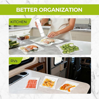 Reusable Vacuum Sealer Bags for Food with Air Valve, 50 Pack BPA‑Free Food Saver Bags Dishwasher‑Safe, Freezer,Microwave, Odor-Resistant, Leak‑proof for Leftovers, Meal Prep, Sous Vide, BBQ