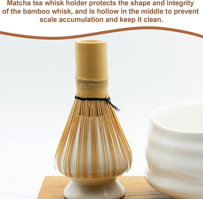 HARFINGTON Ceramic Chasen Stand 66mm Matcha Whisk Holder, Traditional Matcha Tea Chasen Holder, White