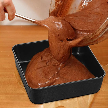 E-far 8x8 Baking Pan, Nonstick Square Cake Pan with Stainless Steel Core, Black Metal Bakeware for Brownies Lasagna Cakes, Non-toxic & Easy Clean, 2 Inch Deep
