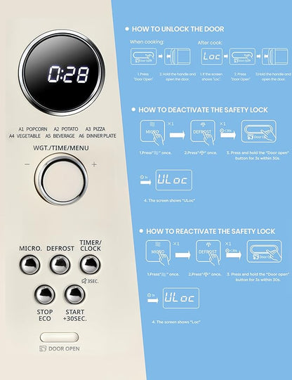 COMFEE Retro Ovens, Small 9 Preset Programs, 0.9 cu.ft Countertop Compact Microwaves with Multi-Stage Cooking, Mute Function, LED Digital, Apricot/900W, CMO-MMP02AA(at), Apricot