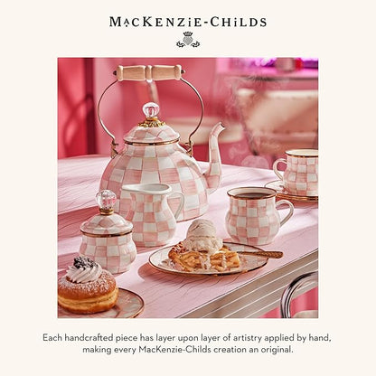 MACKENZIE-CHILDS Enamel Dinner Plate, Decorative Dinnerware Plate, 10 Inches, Set of 4, Pink-and-White Rosy Check