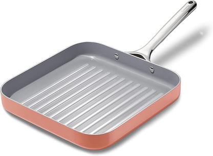 Caraway Square Grill Pan - 11” Grill Pan - Non-Stick Ceramic Coated - Non Toxic, PTFE & PFOA Free - Oven Safe & Compatible with All Stovetops - Perracotta