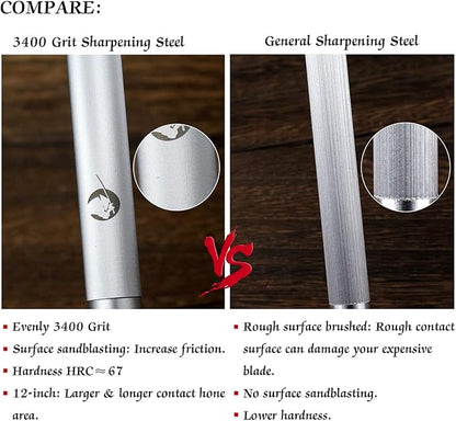 High Hardness Honing Steel 12 Inches Flat Knife Sharpener Steel Sharpening Rod for Kitchen Knives Carbon Steel Honing Rod