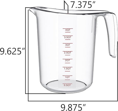 DaYammi Measuring Cups 1-Piece, Unbreakable Food-Grade Plastic Measuring Cup for Dishwasher, 16-Cup Liquid Measuring Cups for Prepping, Baking, Cooking, Readable Markings, 4-Quart/4L, Clear