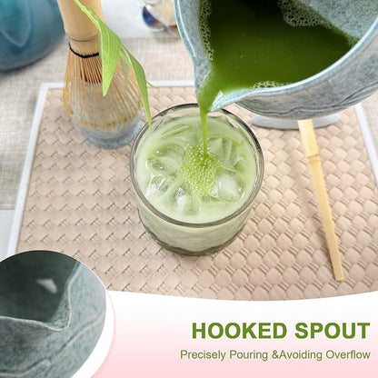 7-Piece Matcha Set–Traditional Japanese Tea Kit with Matcha Bowl, Bamboo Whisk, Ceramic Holder, Scoop, and Sifter–Perfect for Tea Ceremonies&Matcha Lovers (Mountain Relief-Mottled Green)