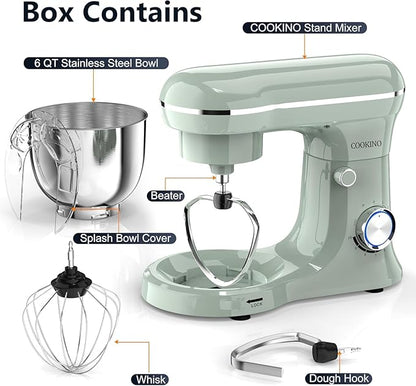 Electric Stand Mixer,10 Speeds Tilt-Head Food Mixer, 3-IN-1 Kitchen Mixer for Daily Cooks with 6QT Bowl,Dough Hook, Beater, Whisk (Morandi Green, Dishwasher safe)