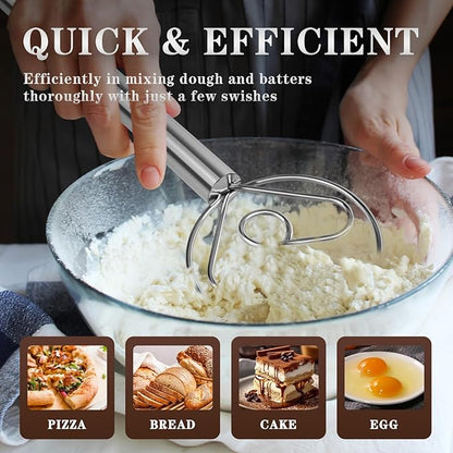 TEEVEA Danish Dough Whisk with Stainless Steel Hook Dutch Style Bread Mixer for Sourdough Baking Tools