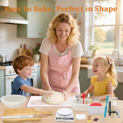 Aliggbent 40Pcs Sourdough Bread Baking Supplies, 10'' Round & Oval Banneton Bread Proofing Baskets with 24 oz Sourdough Starter Jar Kit, Digital Scale, Cutting Board, Knife, Bags ＆ Bread Making Tools