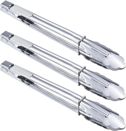 Stainless Steel Serving Tongs Grilling Tongs for Cooking Camping Barbecue (12-Inch 3 Pieces)