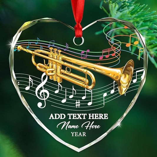 Awesome Trumpet Glass Ornament Gift for Xmas 2025, Customized Text Year Name Trumpet Lover Christmas Ornaments Gift for Women Men Friends Besties Coworker, Personalized Trumpets Player Glass Ornament