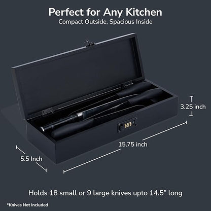 Upgraded Combination Lock Bamboo Locking Kitchen Knife Storage – Secure & Eco-Friendly Wooden Knife Box with Improved Quality, Fits in Drawers & Keeps Knives Safe (Black)
