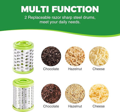 KITEXPERT Cheese Grater with Handle, Parmesan Cheese Grater with 2 Stainless Steel Drums, Rotary Cheese Graters Handheld for Grating and Shredding Hard Cheese, Chocolate