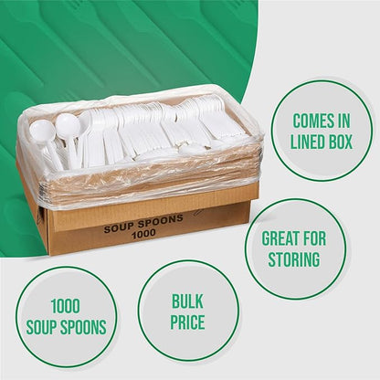 1,000 Plastic Disposable Soup Spoons Bulk White Medium Weight Disposable Silverware Plastic Cutlery Spoons