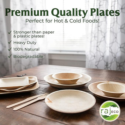 Raj Palm Leaf Plates Plates like Bamboo plates Disposable, Decorative Compostable Tableware for wedding, Lunch, Dinner, Birthday, Camping, Outdoor BBQ, Picnic (9.5"x100 7"x100 (200 Pack))