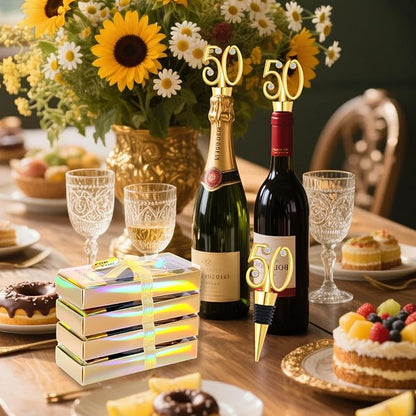 30Pcs 50th Birthday Wine Stopper Party Favors 50th Gold Wedding Favor Wine Bottle Stoppers 50 Birthday Party Souvenirs for Guests Wine Stoppers Gift Box for Wedding Anniversary Decorations (50th)