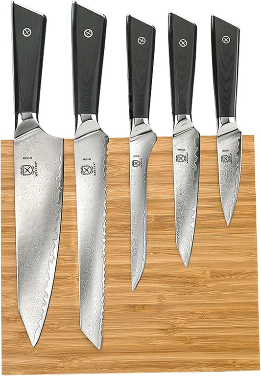 Mercer Culinary Premium Grade Super Steel 6-Piece Knife Set with Magnetic Bamboo Stand, G10 Handles