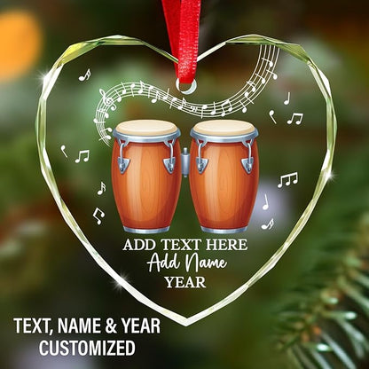 Custom Bongo Drums Glass Ornament Gift for Music Band, Bongo Drums Player Christmas Ornament 2025, Personalized Drummer Xmas Tree Ornaments with Text Name Year, Instrument Xmas Keepsake